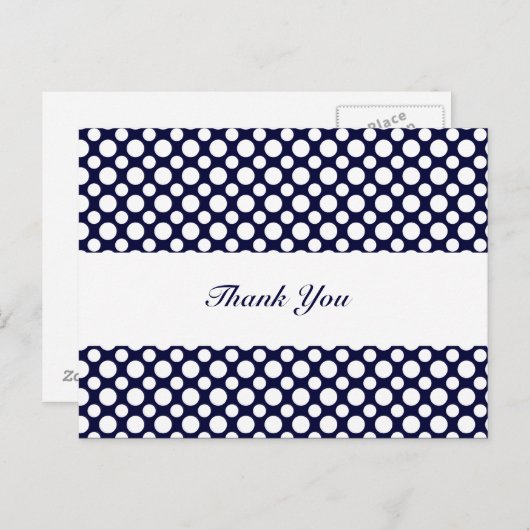 Blauw Wit Polka-Stippen Dank u Briefkaart (Voorkant / Achterkant)