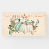 Blauw Wit Pompoen Herfst Bloemen Gepersonaliseerd, Spandoek (Horizontaal)