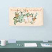 Blauw Wit Pompoen Herfst Bloemen Gepersonaliseerd, Spandoek (Beurs)