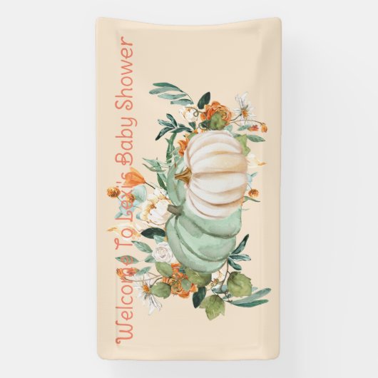 Blauw Wit Pompoen Herfst Bloemen Gepersonaliseerd, Spandoek (Verticaal)