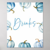 Blauw Wit Pompoen Herfst Herfst Drinken Party Teke Poster (Voorkant)