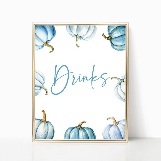 Blauw Wit Pompoen Herfst Herfst Drinken Party Teke Poster