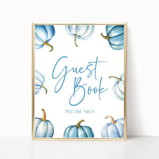 Blauw Wit Pompoen Herfst Herfst Gastboek Teken Poster