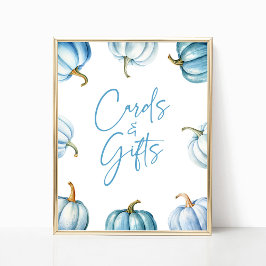 Blauw Wit Pompoen Herfst Herfst Kaarten & Geschenk Poster