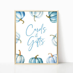 Blauw Wit Pompoen Herfst Herfst Kaarten & Geschenk Poster