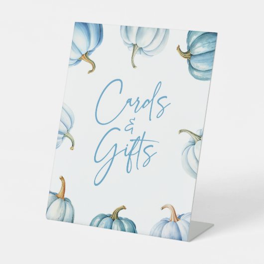 Blauw Wit Pompoen Herfst Herfst Kaarten & Geschenk Reclamebord Met Voetstuk (Voorkant)