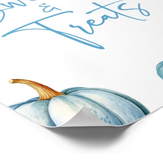 Blauw Wit Pompoen Herfst Snoep en traktaties Teken Poster (Hoek)
