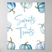 Blauw Wit Pompoen Herfst Snoep en traktaties Teken Poster (Voorkant)