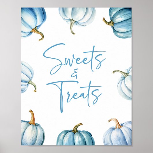 Blauw Wit Pompoen Herfst Snoep en traktaties Teken Poster (Voorkant)
