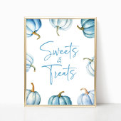 Blauw Wit Pompoen Herfst Snoep en traktaties Teken Poster