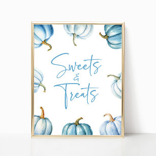 Blauw Wit Pompoen Herfst Snoep en traktaties Teken Poster