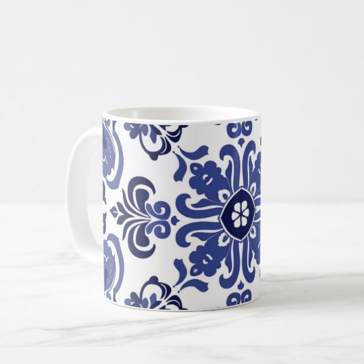 Blauw Wit Portugees Azulejo Bruidsmeisje Gift Mok (Voorkant links)