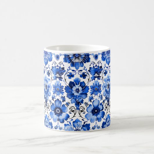 Blauw Wit Portugees Azulejo Floral Keramische Mok (Center)