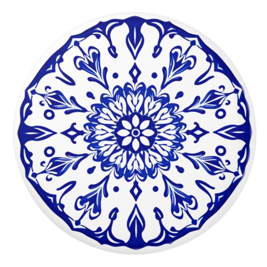 Blauw & Wit Portugees Azulejo Vibe Keramische Knop (Voorkant)