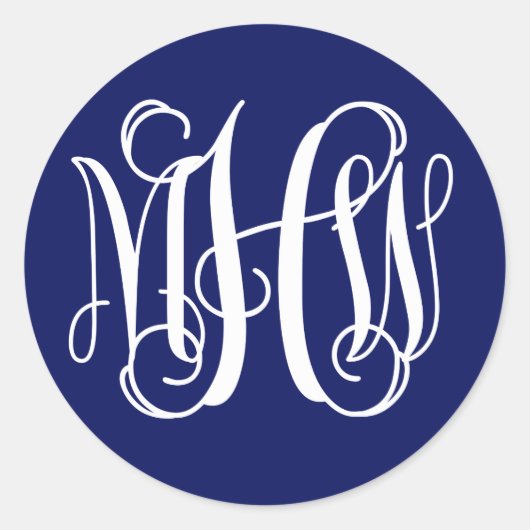 Blauw Wit Preppy Vine Script Monogram DIY BG Ronde Sticker (Voorkant)