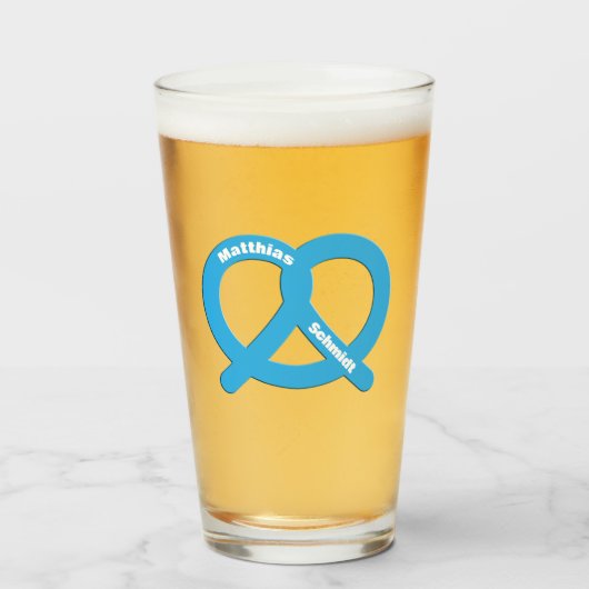 Blauw-wit Pretzel Grappige Brezel Oktoberfest Glas (Voorkant gevuld)