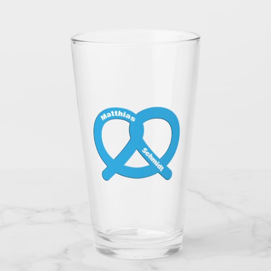 Blauw-wit Pretzel Grappige Brezel Oktoberfest Glas (Voorkant)