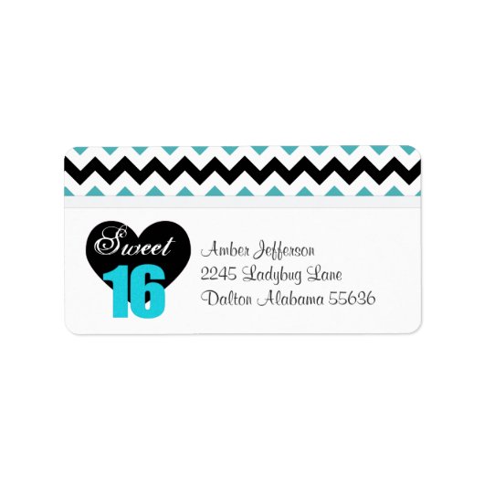 Blauw & Wit Print Sweet 16 Adresetiketten Etiket (Voorkant)