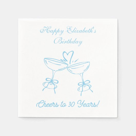 Blauw & Wit Proost op 30 Jaar Verjaardag Servetten (Voorkant)