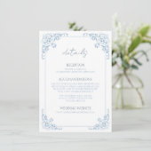 Blauw Wit QR Code Wedding Details Kaart (Staand voorkant)