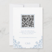Blauw Wit QR Code Wedding Details Kaart (Achterkant)
