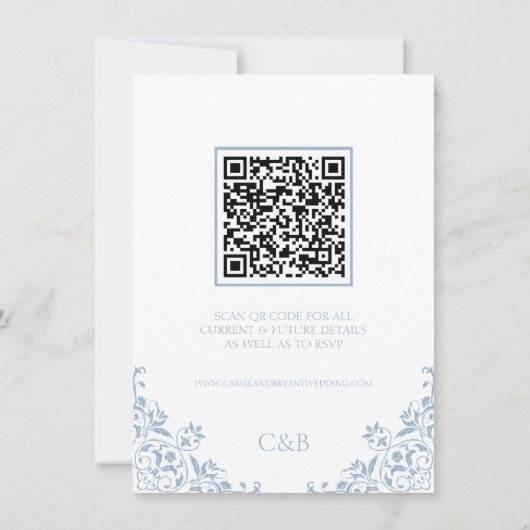 Blauw Wit QR Code Wedding Details Kaart (Achterkant)