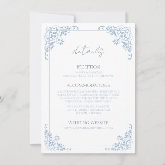 Blauw Wit QR Code Wedding Details Kaart (Voorkant)