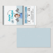 Blauw & Wit Race Auto Avontuur Kids Verjaardag Informatiekaartje (Voorkant / Achterkant)