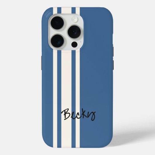 Blauw Wit Racing Stripes Stijlvolle Naam Case-Mate iPhone Case (Achterkant)