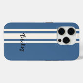 Blauw Wit Racing Stripes Stijlvolle Naam Case-Mate iPhone Case (Achterkant (horizontaal))