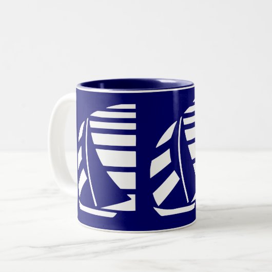 Blauw-wit Racing Zeilboot Koffie Mok (Voorkant links)
