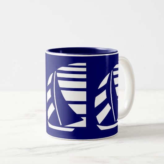 Blauw-wit Racing Zeilboot Koffie Mok (Voorkant rechts)