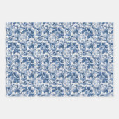 Blauw-wit Renaissance Acanthus Damask Inpakpapier Vel (Voorkant 3)