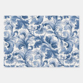 Blauw-wit Renaissance Acanthus Damask Inpakpapier Vel (Voorkant)