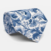 Blauw-wit Renaissance Acanthus Damask Stropdas (Opgerold)