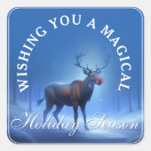 Blauw Wit Rendier Wonderland Vakantie Vierkante Sticker (Voorkant)
