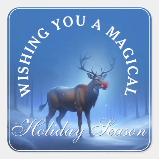 Blauw Wit Rendier Wonderland Vakantie Vierkante Sticker (Voorkant)