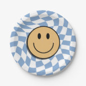 Blauw-wit Retro Checkered Birthday Boy Papieren Bordje (Voorkant)
