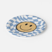 Blauw-wit Retro Checkered Birthday Boy Papieren Bordje (Gekanteld)