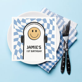 Blauw-wit Retro Checkered Birthday Boy Servet