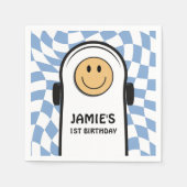 Blauw-wit Retro Checkered Birthday Boy Servet (Voorkant)