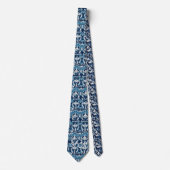 Blauw Wit Retro Ikat Patroon 2 Monogram Initialen Stropdas (Voorkant)
