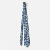 Blauw Wit Retro Ikat Patroon 3 Monogram Initialen Stropdas (Achterkant)
