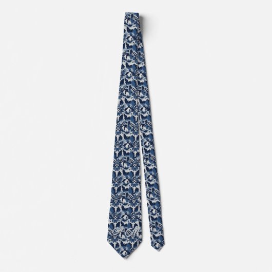 Blauw Wit Retro Ikat Patroon Monogram Initialen Stropdas (Voorkant)