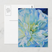 Blauw wit romantisch pioen waterverf schilderij briefkaart (Voorkant / Achterkant)