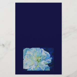 Blauw wit romantisch pioen waterverf schilderij briefpapier