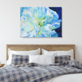 Blauw wit romantisch pioen waterverf schilderij canvas afdruk (Insitu (Slaapkamer))