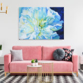 Blauw wit romantisch pioen waterverf schilderij canvas afdruk (Insitu (Woonkamer))