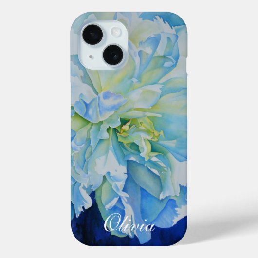 Blauw wit romantisch pioen waterverf schilderij Case-Mate iPhone case (Achterkant)
