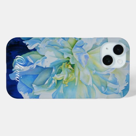 Blauw wit romantisch pioen waterverf schilderij Case-Mate iPhone case (Achterkant (horizontaal))